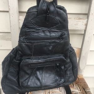 Black soft leather mini backpack purse